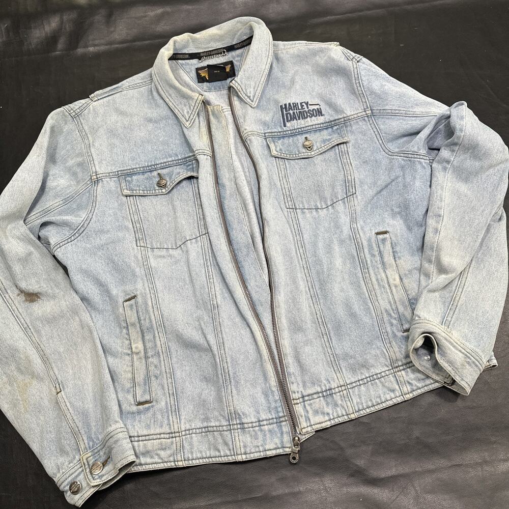 Vintage Harley Davidson Denim Jacket Blue Jean Trucker Embroidered Men’s XL
